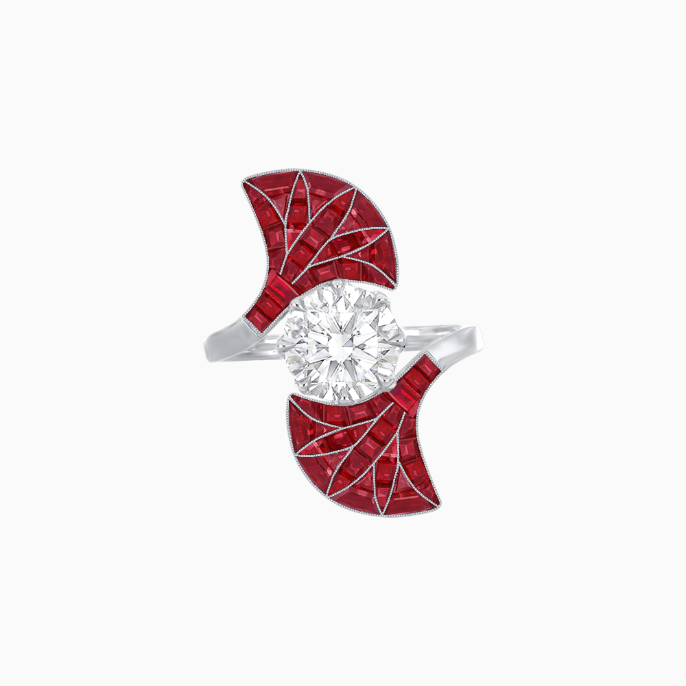 Art Deco Fan Motif Round Diamond Ring - Shahin Jewelry