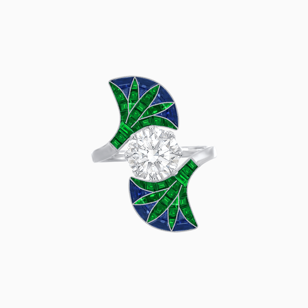 Art Deco Fan Motif Round Diamond Ring - Shahin Jewelry