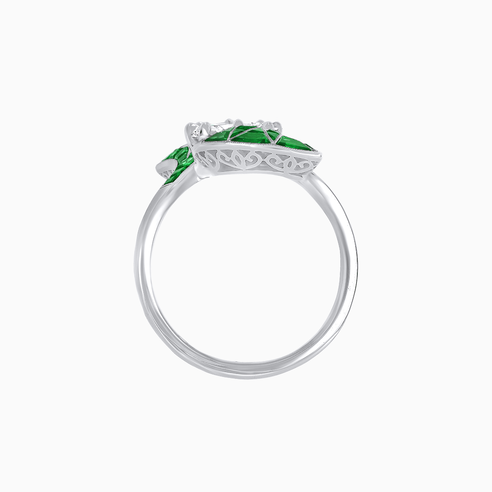 Art Deco Fan Motif Round Diamond Ring - Shahin Jewelry