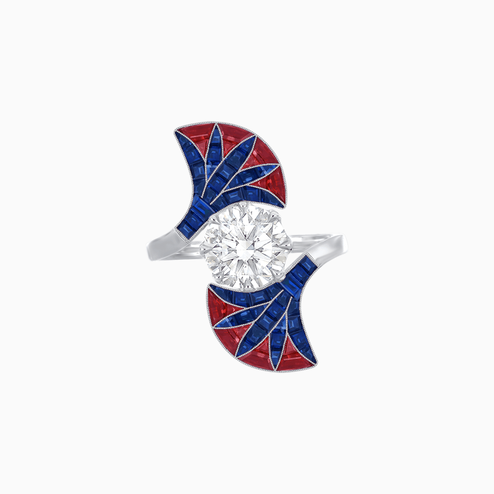 Art Deco Fan Motif Round Diamond Ring - Shahin Jewelry