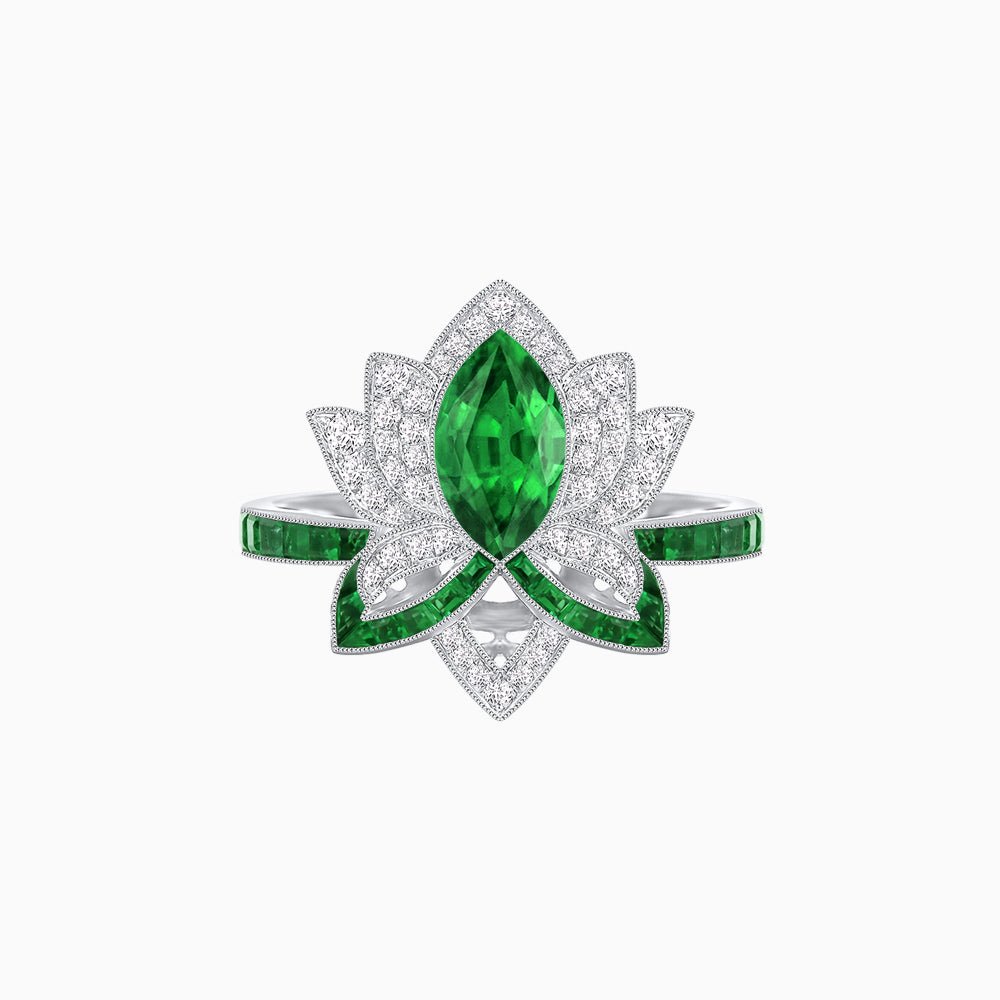 Art Deco Floral Ring with Marquise - Shaped Centerstone - Shahin Jewelry