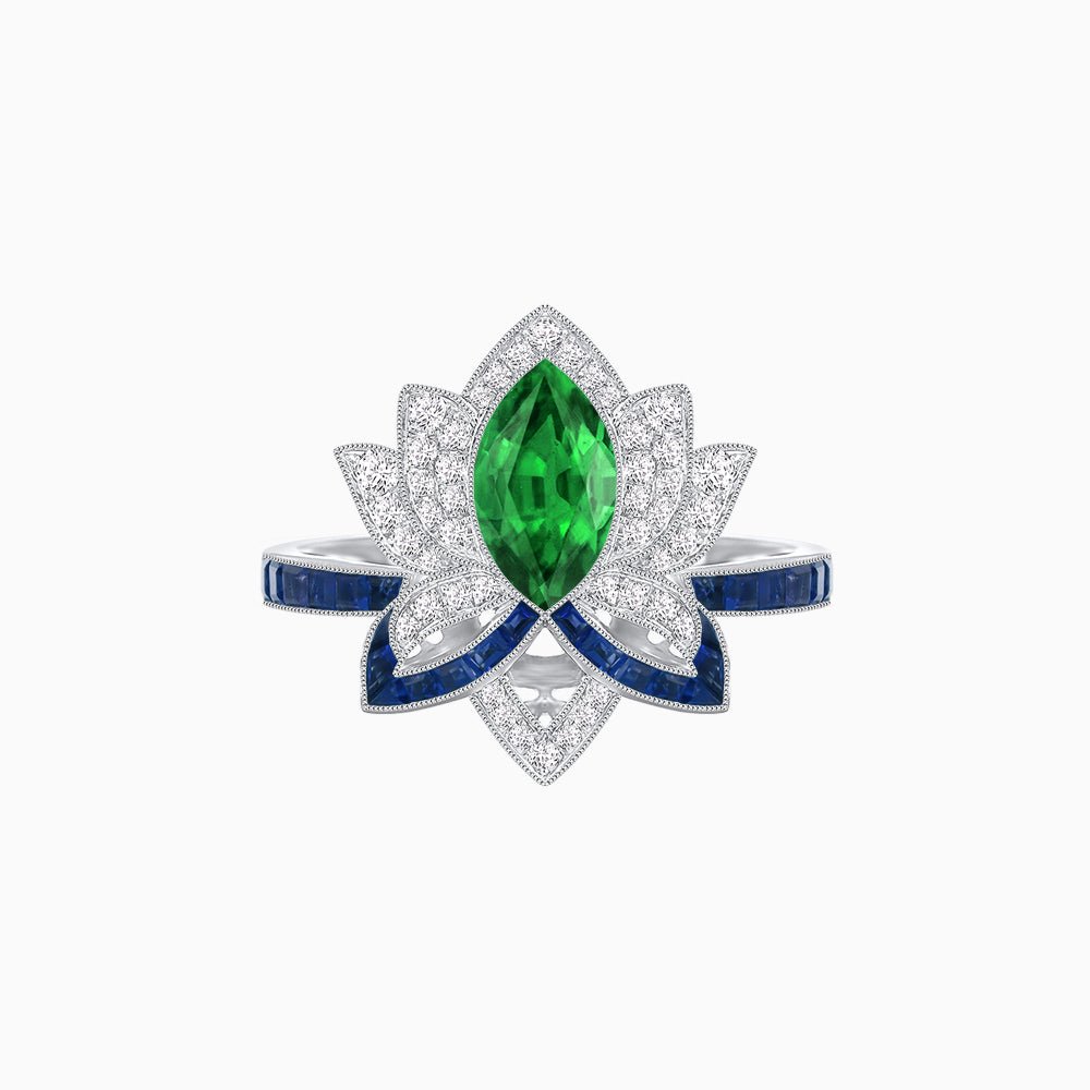 Art Deco Floral Ring with Marquise - Shaped Centerstone - Shahin Jewelry