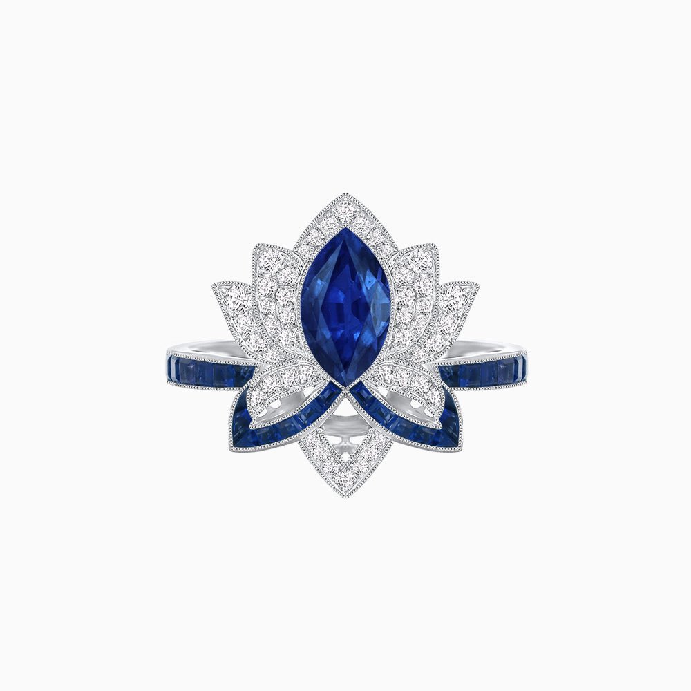 Art Deco Floral Ring with Marquise - Shaped Centerstone - Shahin Jewelry