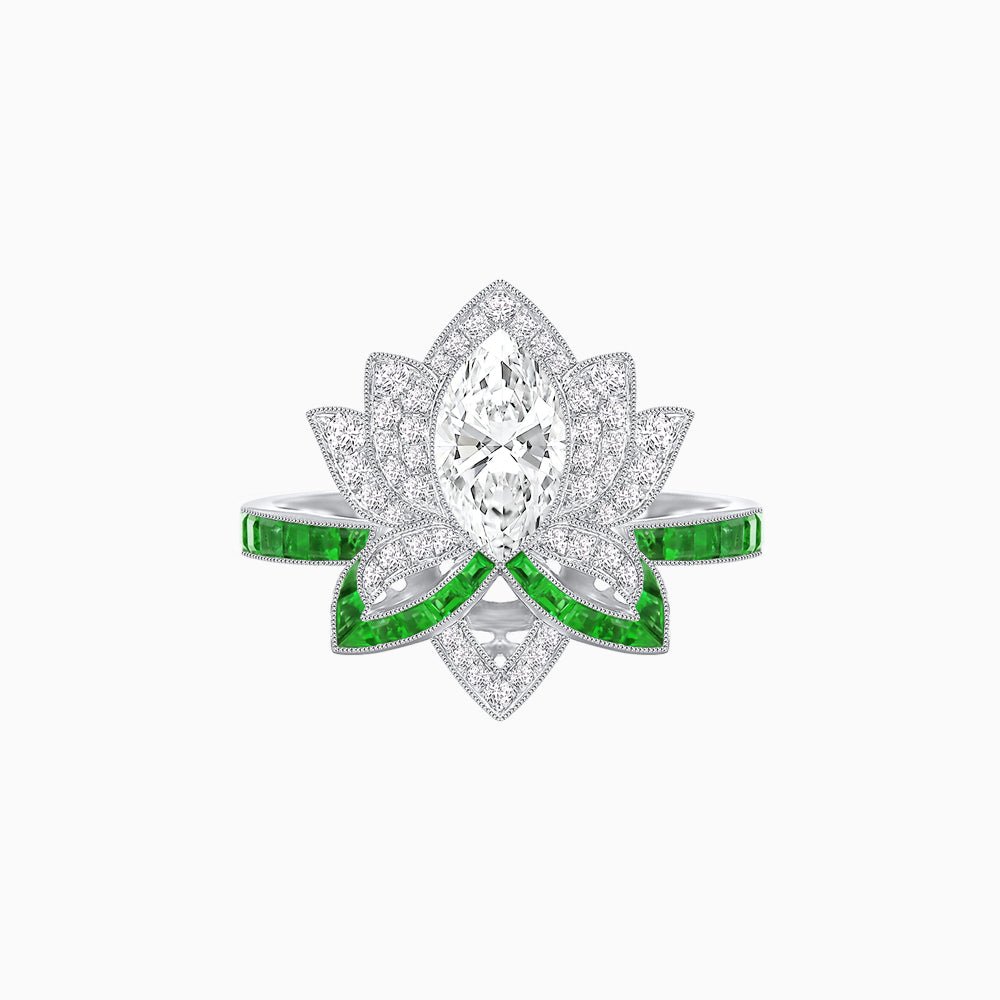 Art Deco Floral Ring with Marquise - Shaped Centerstone - Shahin Jewelry