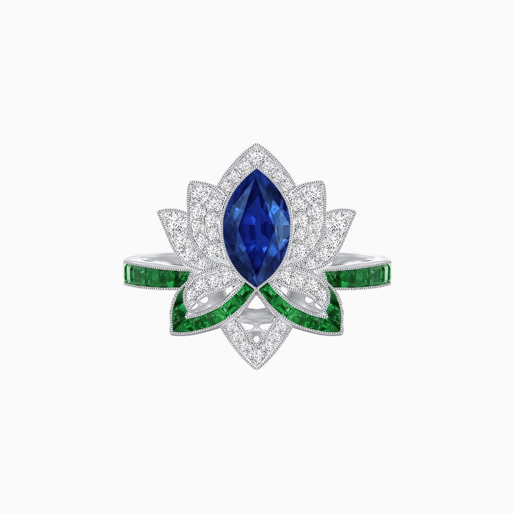 Art Deco Floral Ring with Marquise - Shaped Centerstone - Shahin Jewelry