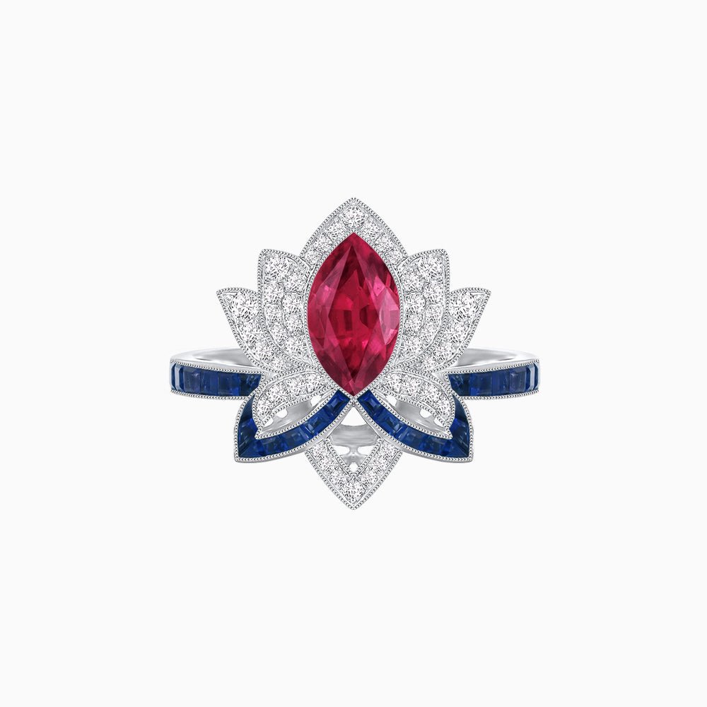 Art Deco Floral Ring with Marquise - Shaped Centerstone - Shahin Jewelry