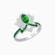 Art Deco Floral Ring with Marquise - Shaped Centerstone - Shahin Jewelry
