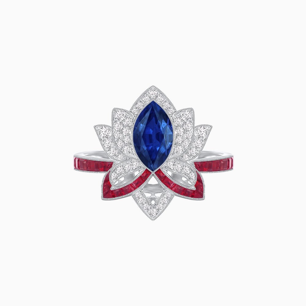 Art Deco Floral Ring with Marquise - Shaped Centerstone - Shahin Jewelry