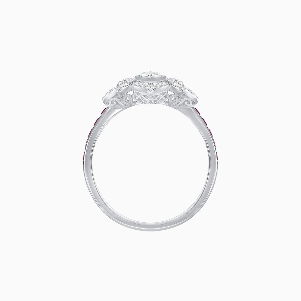 Art Deco Floral Ring with Marquise - Shaped Centerstone - Shahin Jewelry