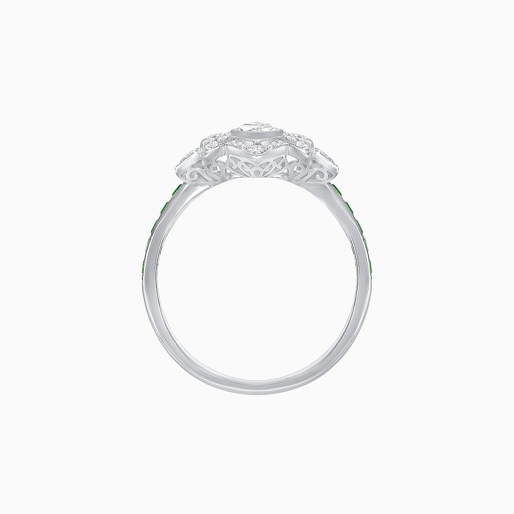 Art Deco Floral Ring with Marquise - Shaped Centerstone - Shahin Jewelry