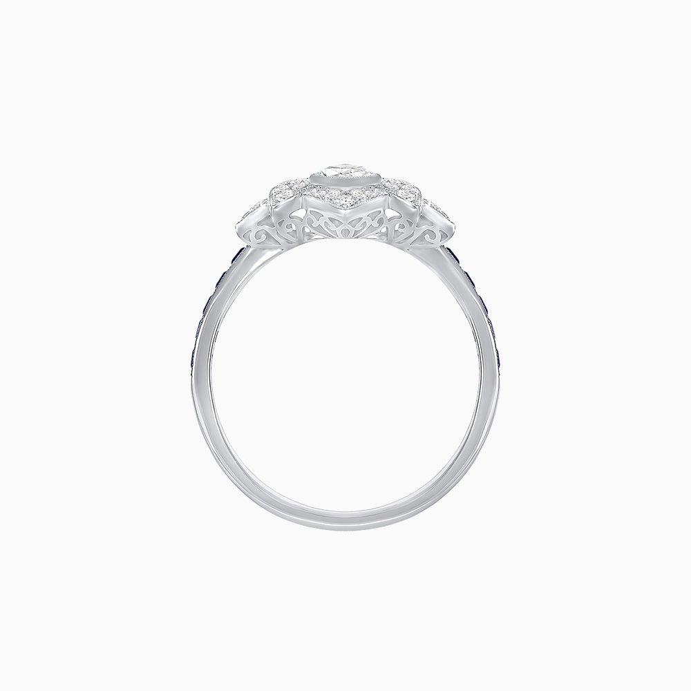 Art Deco Floral Ring with Marquise - Shaped Centerstone - Shahin Jewelry