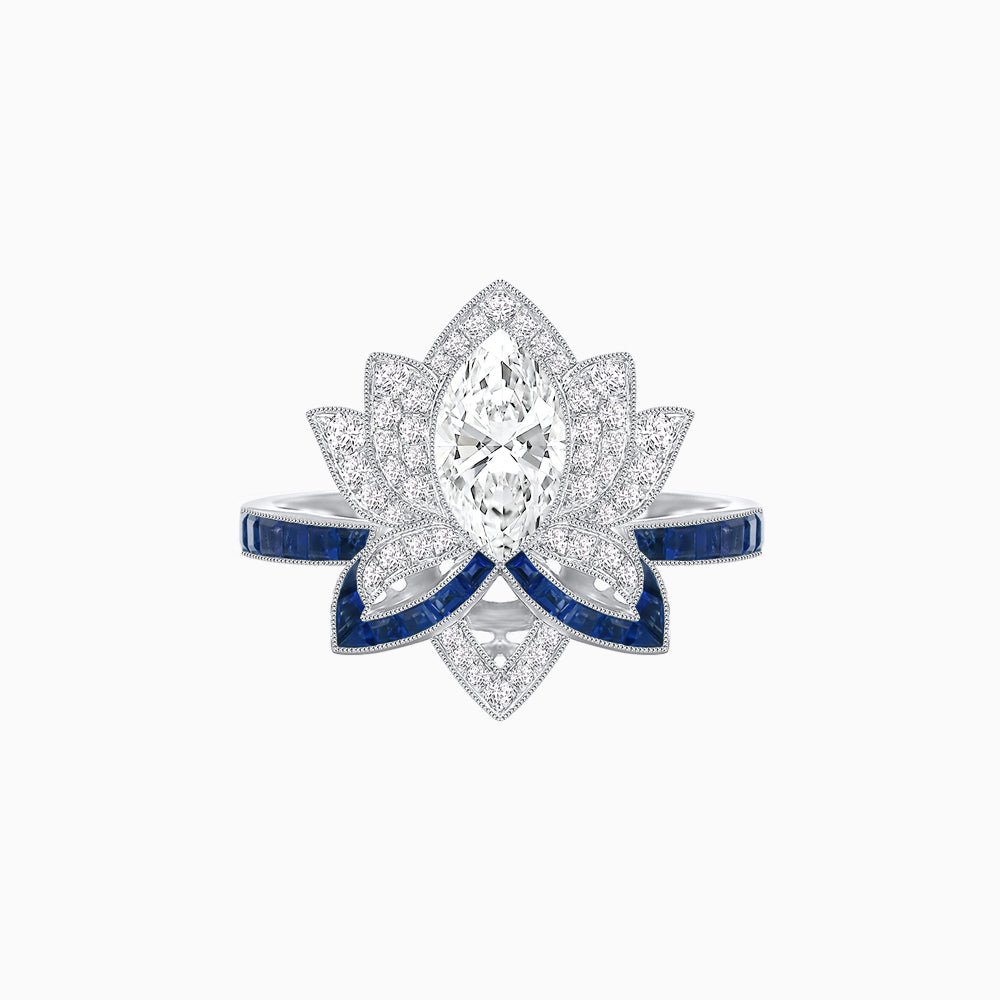 Art Deco Floral Ring with Marquise - Shaped Centerstone - Shahin Jewelry
