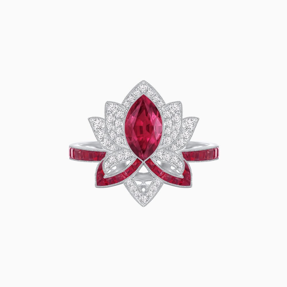 Art Deco Floral Ring with Marquise - Shaped Centerstone - Shahin Jewelry