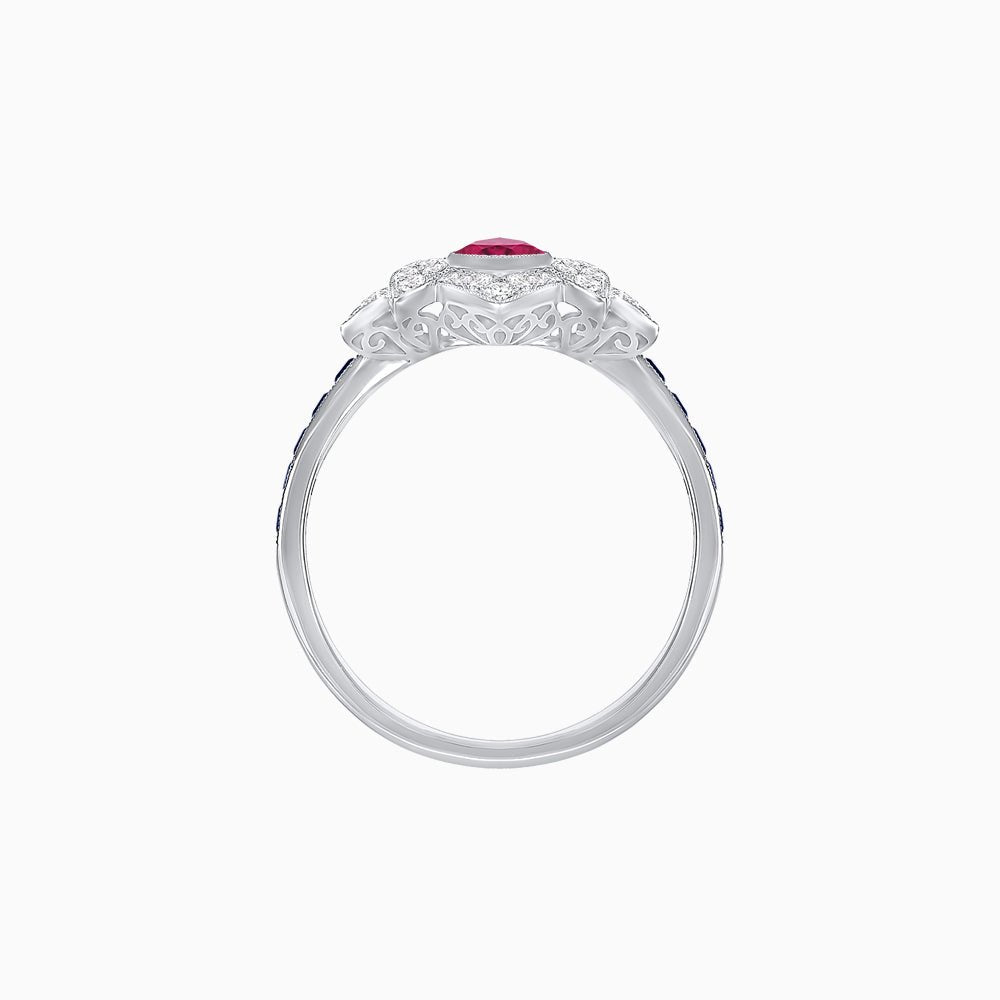Art Deco Floral Ring with Marquise - Shaped Centerstone - Shahin Jewelry