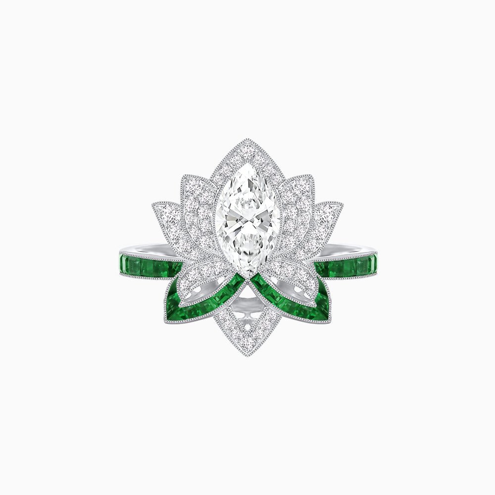 Art Deco Floral Ring with Marquise - Shaped Centerstone - Shahin Jewelry
