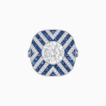 Load image into Gallery viewer, Art Deco Geometric Cocktail Ring Mounting – Blue Sapphire &amp; Diamond Accent - Shahin Jewelry
