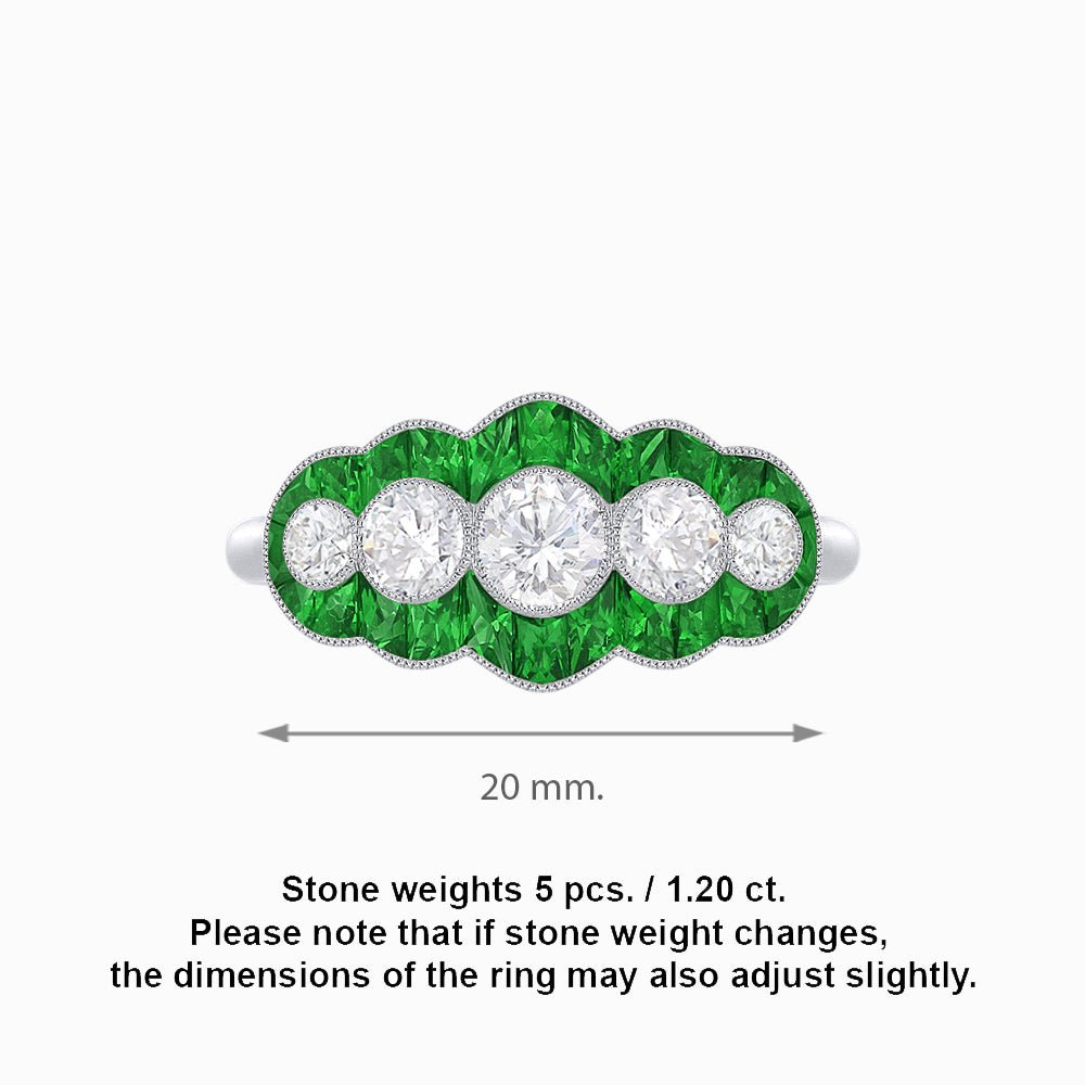 Art Deco - Inspired 5 - Stone Diamond Ring with French - Cut Accents Classic Symmetry | Hand - Applied Milgrain | Vintage Elegance - Shahin Jewelry