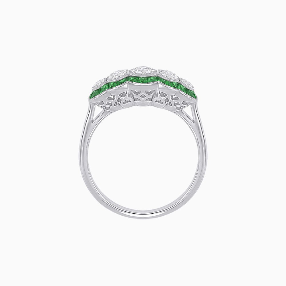 Art Deco - Inspired 5 - Stone Diamond Ring with French - Cut Accents Classic Symmetry | Hand - Applied Milgrain | Vintage Elegance - Shahin Jewelry