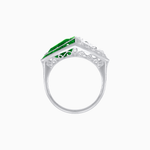 Load image into Gallery viewer, Art Deco Inspired Asymmetrical Two-Stone Ring with Pear-Cut Diamond and Gemstone - Shahin Jewelry