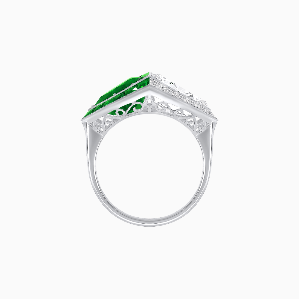 Art Deco Inspired Asymmetrical Two-Stone Ring with Pear-Cut Diamond and Gemstone - Shahin Jewelry