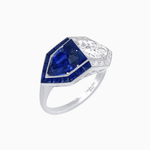 Load image into Gallery viewer, Art Deco Inspired Asymmetrical Two-Stone Ring with Pear-Cut Diamond and Gemstone - Shahin Jewelry