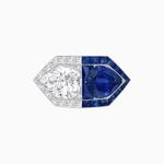 Load image into Gallery viewer, Art Deco Inspired Asymmetrical Two-Stone Ring with Pear-Cut Diamond and Gemstone - Shahin Jewelry