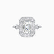 Art Deco Inspired Bezel-Set Emerald Cut Octagonal Halo Ring - Shahin Jewelry