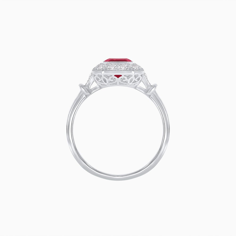 Art Deco Inspired Bezel-Set Emerald Cut Octagonal Halo Ring - Shahin Jewelry