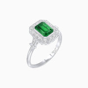 Art Deco Inspired Bezel-Set Emerald Cut Octagonal Halo Ring - Shahin Jewelry