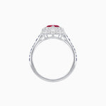 Load image into Gallery viewer, Art Deco Inspired Bezel-Set Heart Halo Ring with Calibré Gemstone Shoulders - Shahin Jewelry