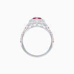 Load image into Gallery viewer, Art Deco Inspired Bezel-Set Heart Halo Ring with Calibré Gemstone Shoulders - Shahin Jewelry