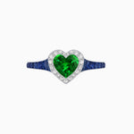 Load image into Gallery viewer, Art Deco Inspired Bezel-Set Heart Halo Ring with Calibré Gemstone Shoulders - Shahin Jewelry
