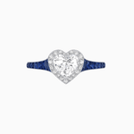 Load image into Gallery viewer, Art Deco Inspired Bezel-Set Heart Halo Ring with Calibré Gemstone Shoulders - Shahin Jewelry
