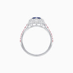 Load image into Gallery viewer, Art Deco Inspired Bezel-Set Heart Halo Ring with Calibré Gemstone Shoulders - Shahin Jewelry