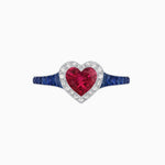 Load image into Gallery viewer, Art Deco Inspired Bezel-Set Heart Halo Ring with Calibré Gemstone Shoulders - Shahin Jewelry