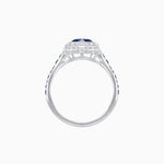 Load image into Gallery viewer, Art Deco Inspired Bezel-Set Heart Halo Ring with Calibré Gemstone Shoulders - Shahin Jewelry