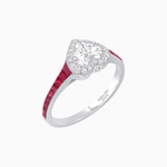 Load image into Gallery viewer, Art Deco Inspired Bezel-Set Heart Halo Ring with Calibré Gemstone Shoulders - Shahin Jewelry