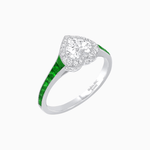 Load image into Gallery viewer, Art Deco Inspired Bezel-Set Heart Halo Ring with Calibré Gemstone Shoulders - Shahin Jewelry