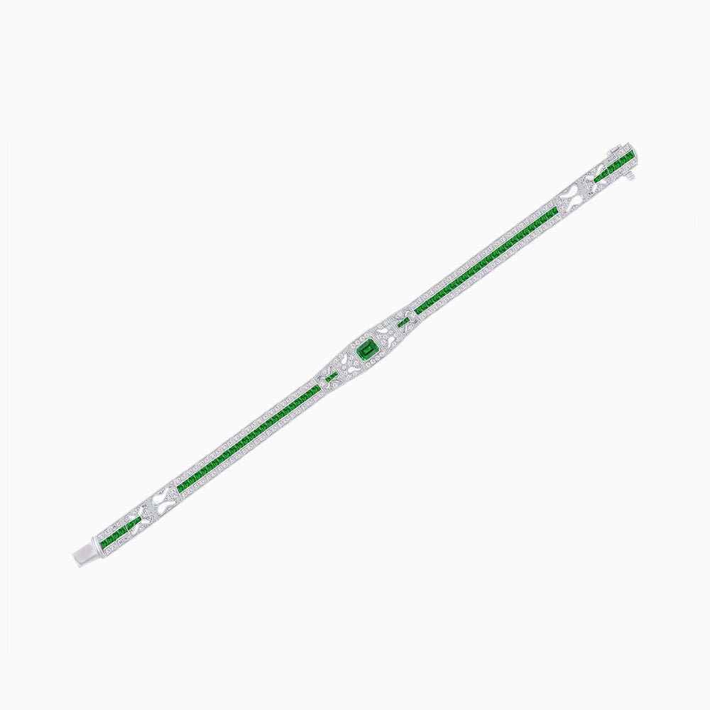 Art Deco Inspired Bracelet with Emerald Cut Center and Gemstones (Mounting) - Shahin Jewelry