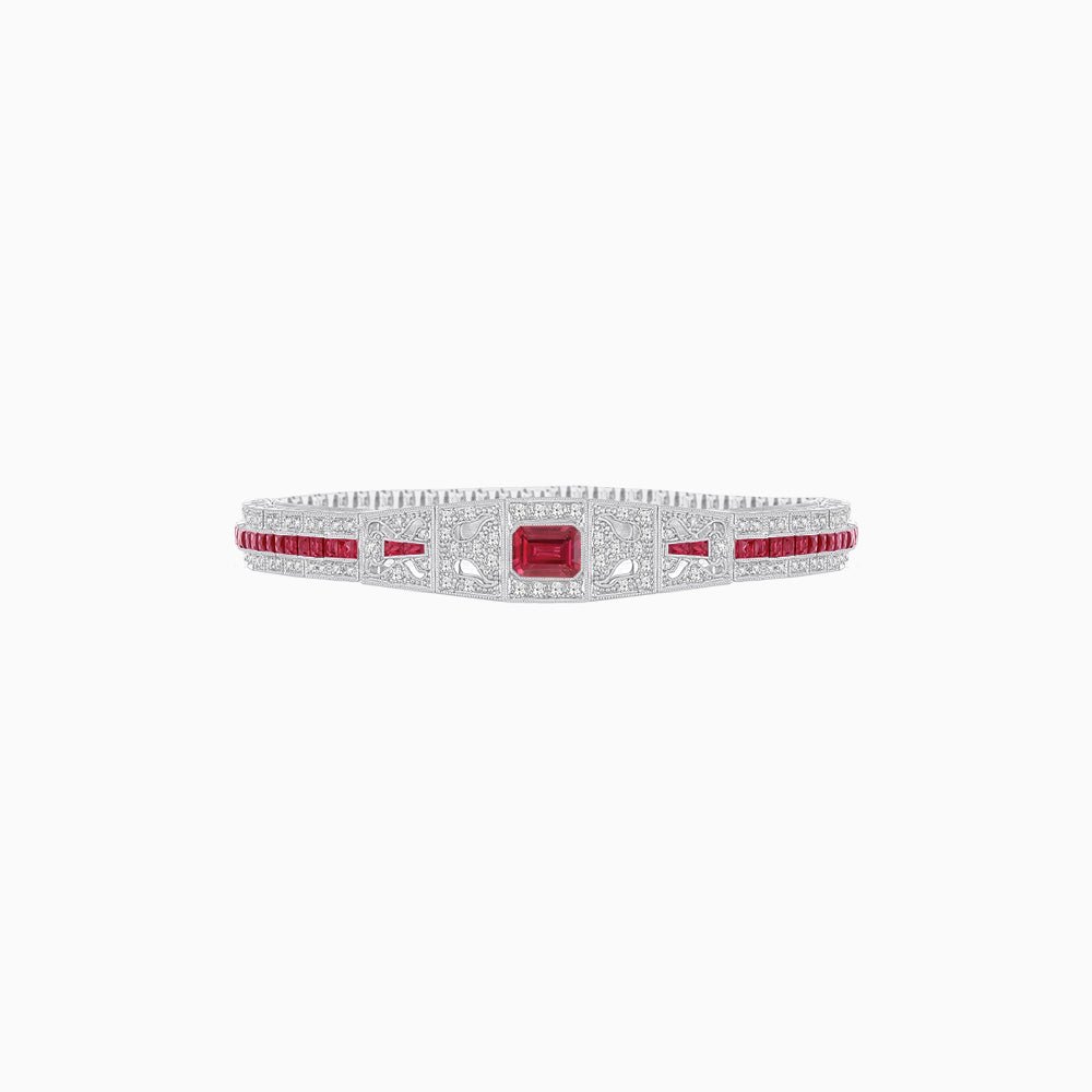 Art Deco Inspired Bracelet with Emerald Cut Center and Gemstones (Mounting) - Shahin Jewelry