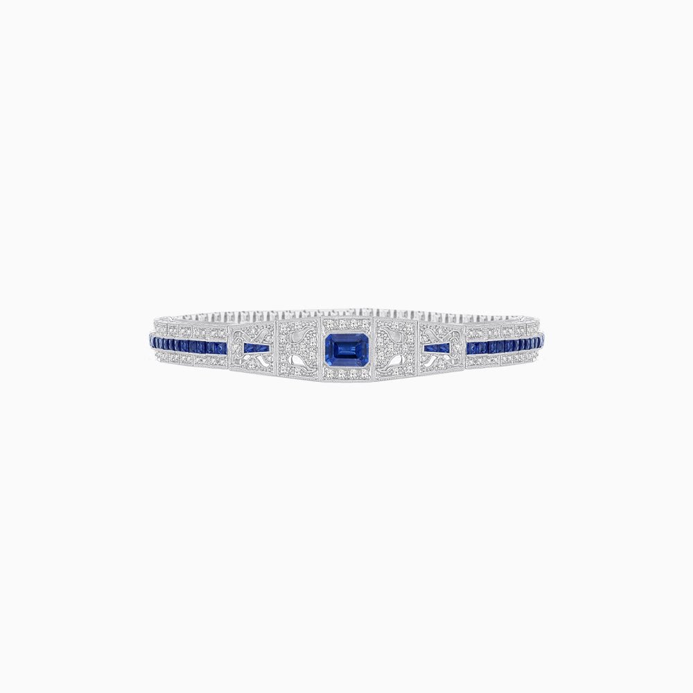 Art Deco Inspired Bracelet with Emerald Cut Center and Gemstones (Mounting) - Shahin Jewelry