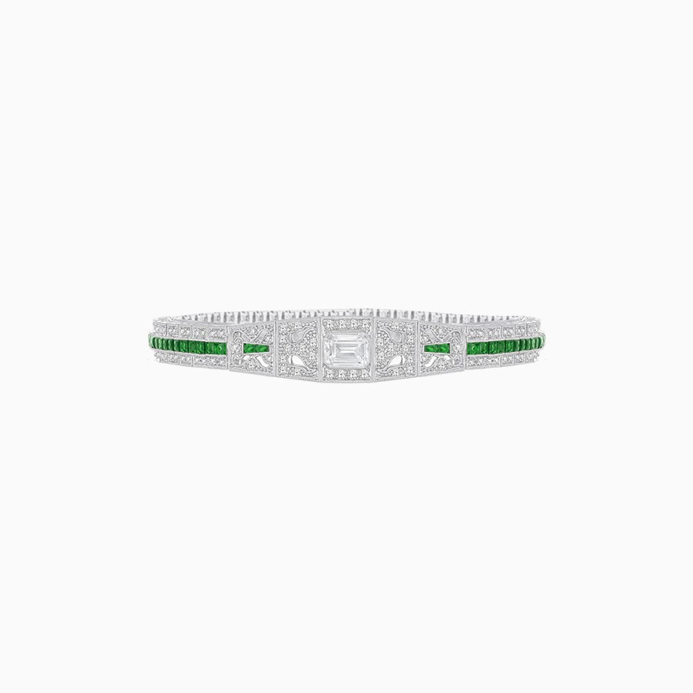 Art Deco Inspired Bracelet with Emerald Cut Diamond And Gemstone - Shahin Jewelry