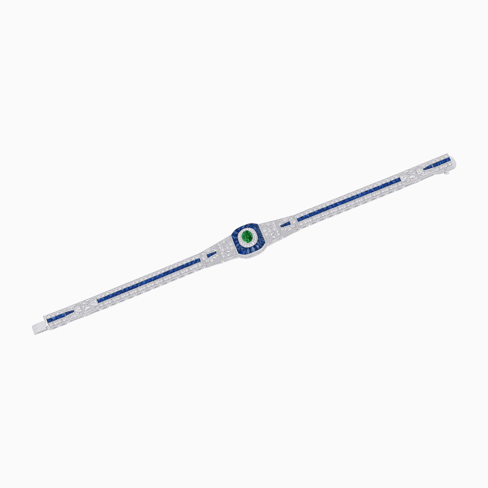 Art Deco Inspired Bracelet with Oval Center and Gemstones (Mounting) - Shahin Jewelry