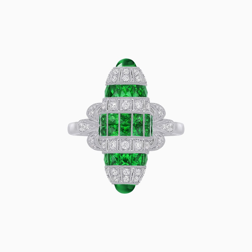 Art Deco Inspired Calibré-Cut Gemstone Barrel Cocktail Ring - Shahin Jewelry