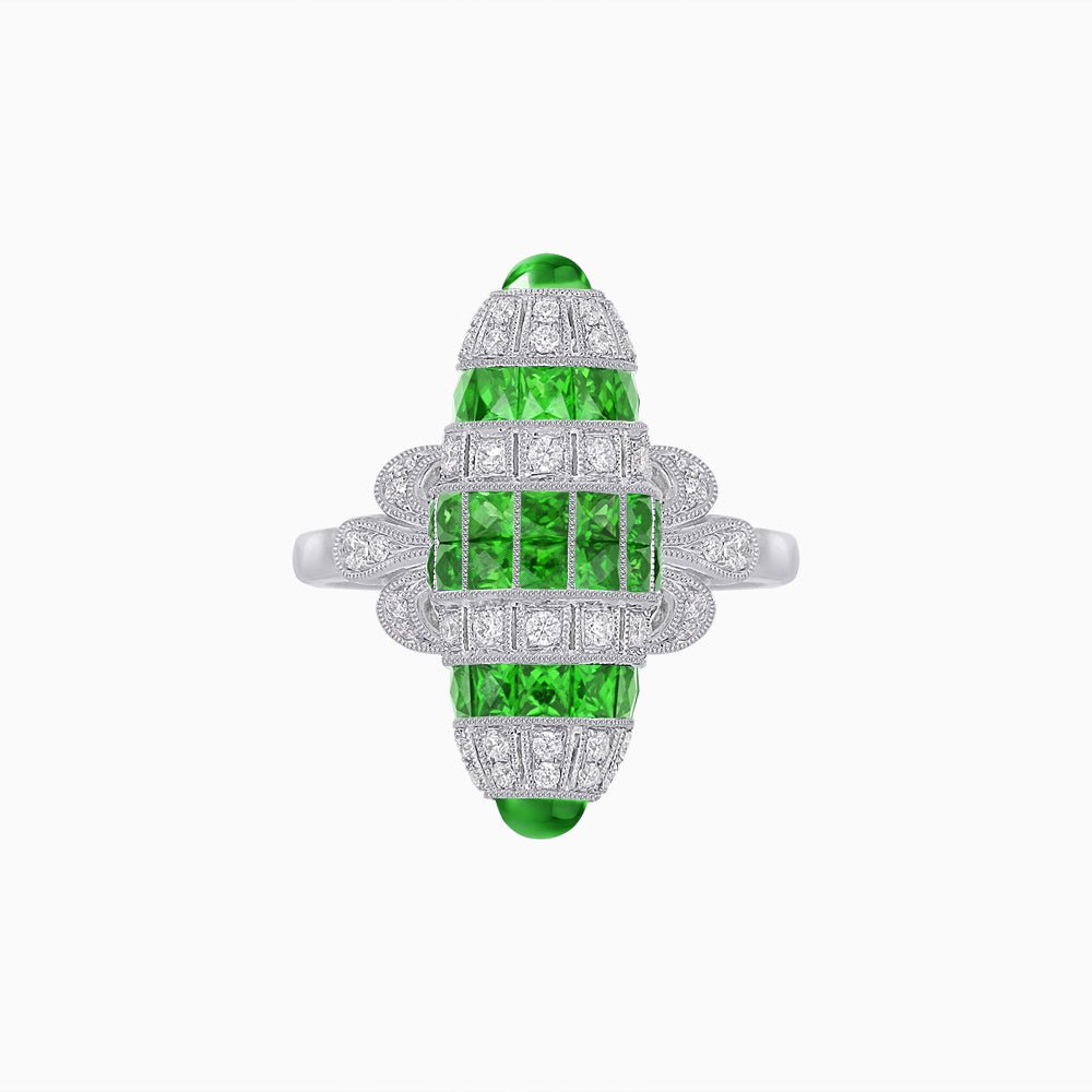 Art Deco Inspired Calibré-Cut Gemstone Barrel Cocktail Ring - Shahin Jewelry