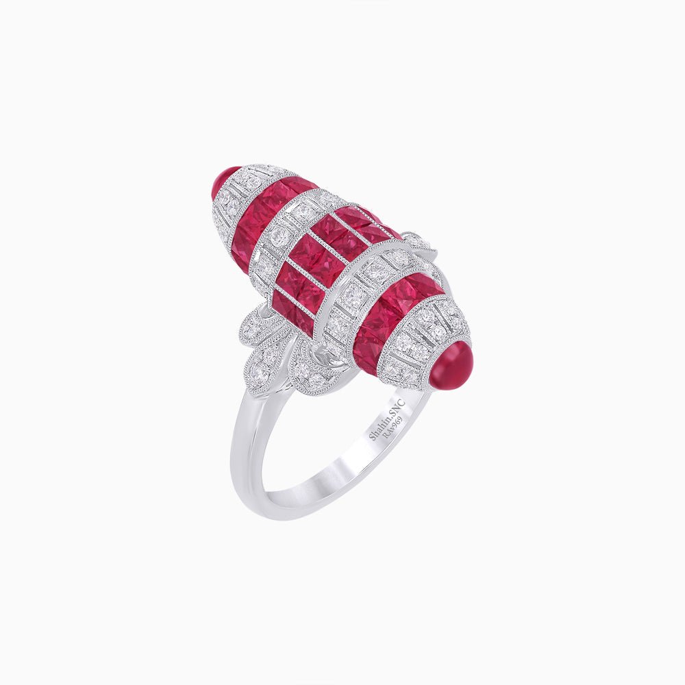 Art Deco Inspired Calibré-Cut Gemstone Barrel Cocktail Ring - Shahin Jewelry