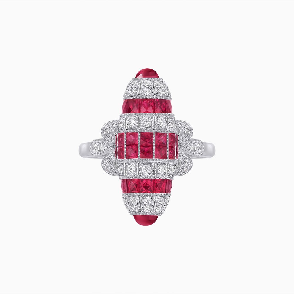 Art Deco Inspired Calibré-Cut Gemstone Barrel Cocktail Ring - Shahin Jewelry
