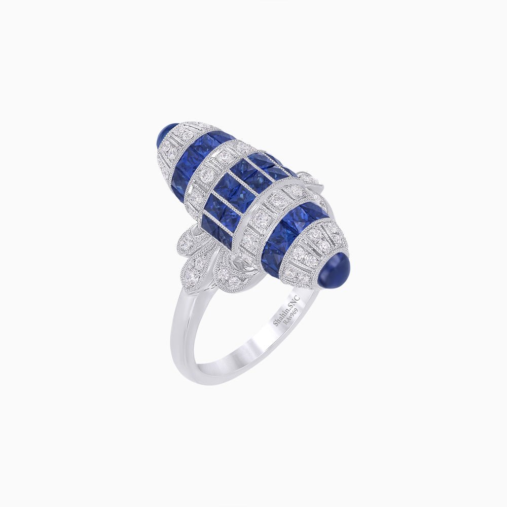 Art Deco Inspired Calibré-Cut Gemstone Barrel Cocktail Ring - Shahin Jewelry