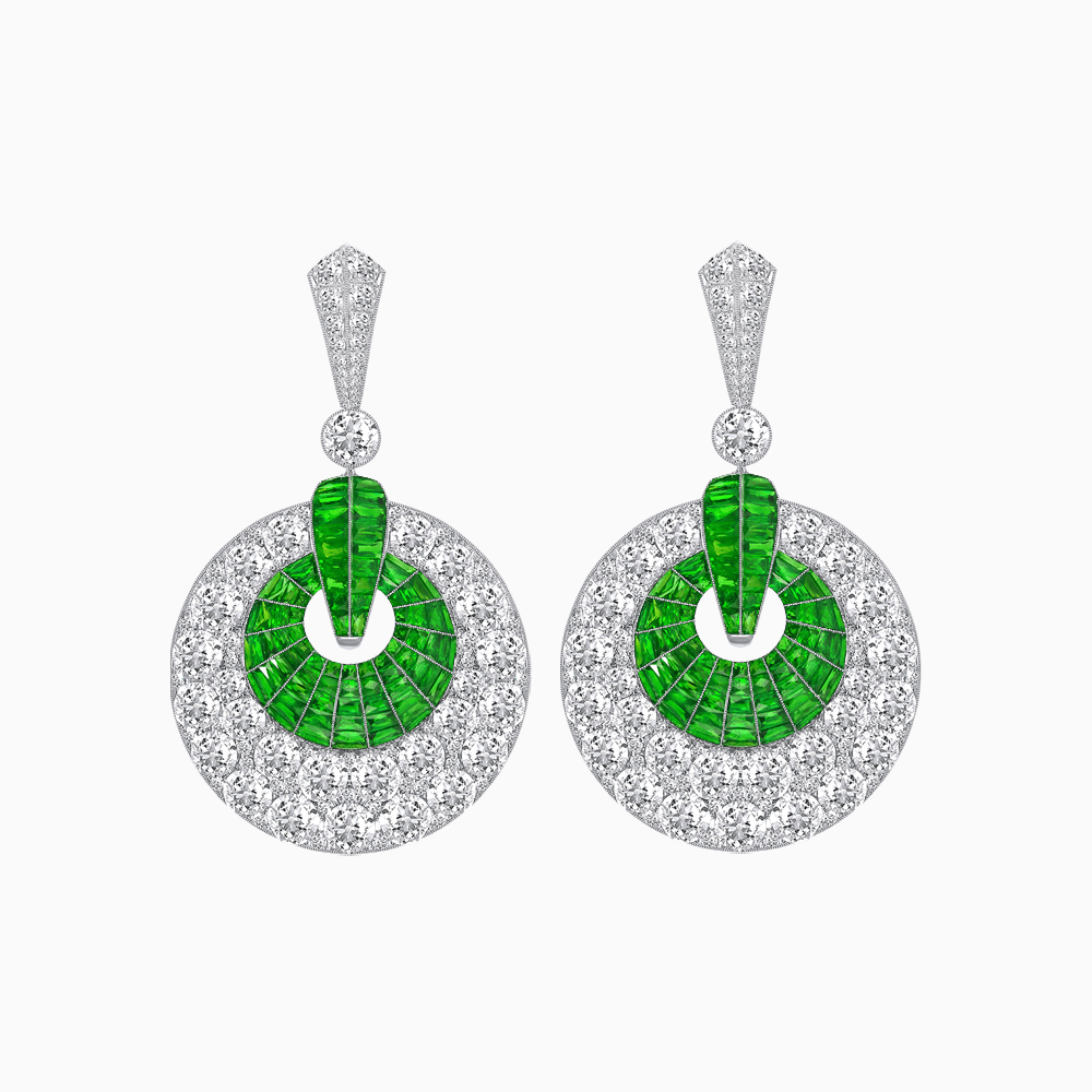 Art Deco Inspired Calibré Cut Gemstone Spiral Disc Earrings - Shahin Jewelry