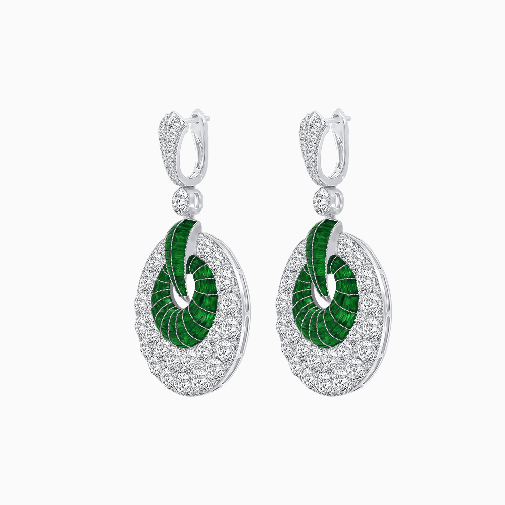 Art Deco Inspired Calibré Cut Gemstone Spiral Disc Earrings - Shahin Jewelry